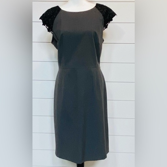 Tahari size 6 gray & black sheath dress lace cap sleeve - Picture 7 of 7